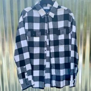 NWOT |G| George Flannel Button Down Shirt Black & White Plaid SZ: 2X